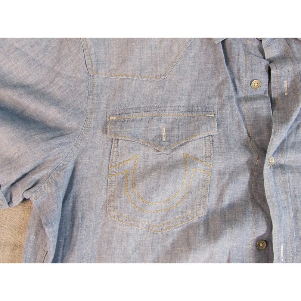 True Religion Mens Blue Short Sleeve Western Button Down Shirt Regular Large